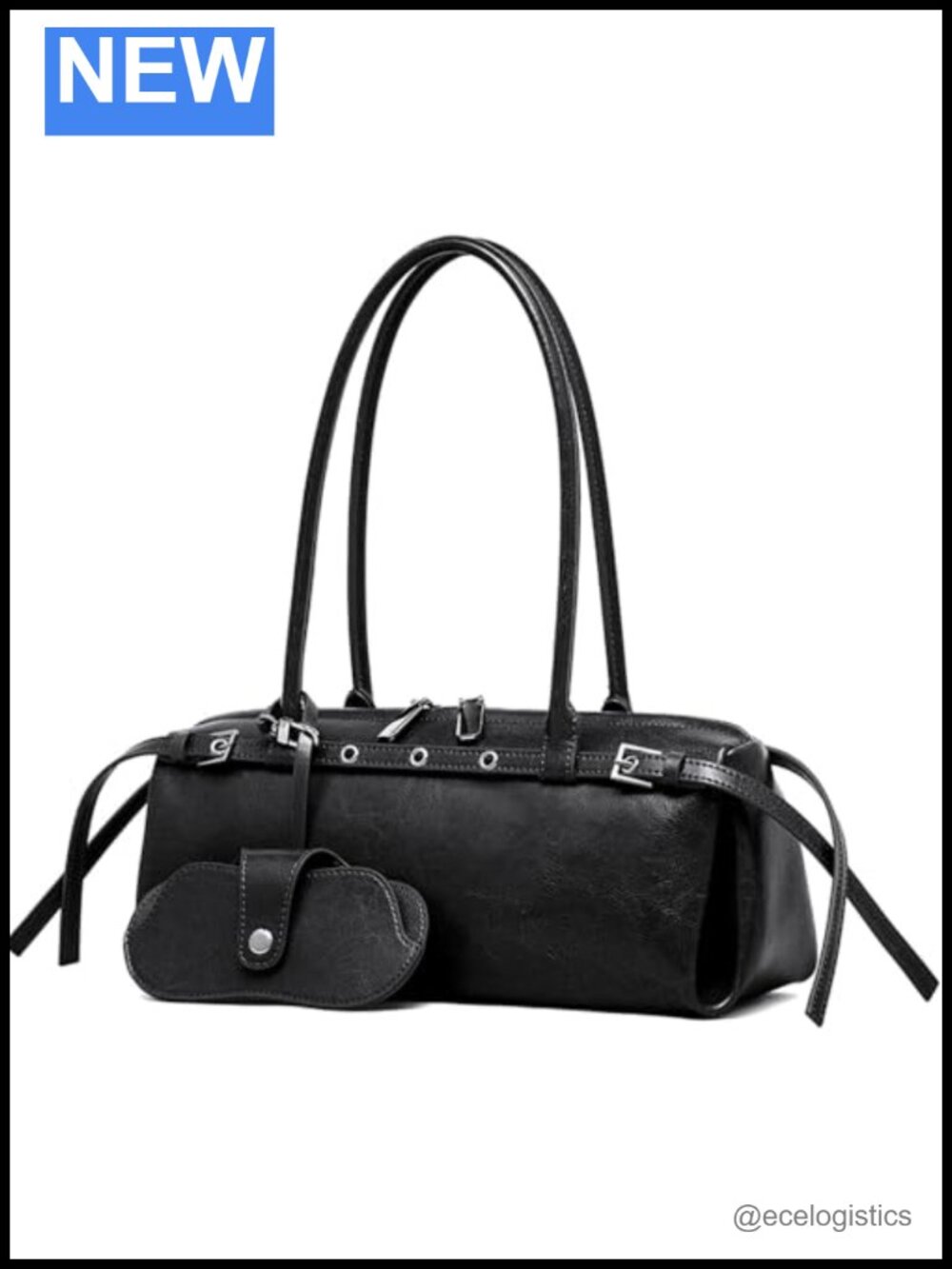 Vintage Genuine Leather Shoulder Bag, Satchel Purse with Detachable Eyeglass